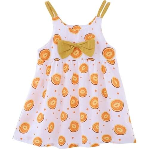 425F Toddler Baby Girl Cotton Sling Dress Princess Sleeveless Printed Bow Dress Casual Summer Clothing