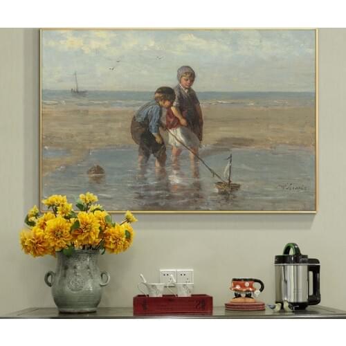 Famous Painting The toy sailboat by JOZEF ISRAELS Art Oil Painting Prints on Canvas Wall Art Picture For Living Room Home Decor