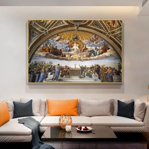 Raphaels Famous Canvas Painting Poster Disputation of The Holy Sacrament for Living Room Printed Wall Art Canvas Poster Art