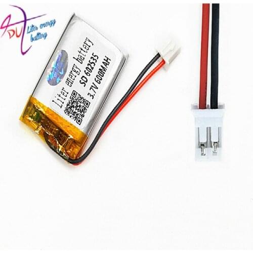 JST 2.0mm 2pin 10pcs 3.7V 600mAh LiPo Rechargeable Battery connector Lithium Polymer 602535 For Mp3 GPS bluetooth Camera watch