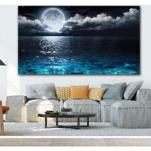 GoldLife Seascape Wall Art Picture Fantasy Moon Canvas Painting Landscape Canvas Prints on The Wall Living Room Decor