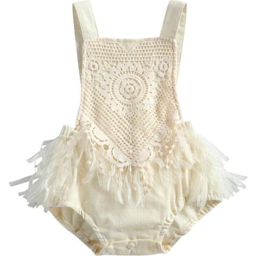 Newborn Romper Infant Toddker Kids Baby Girls Sleeveless Lace Crochet Halter Tassel Romper Newborn Casual Cotton Clothes