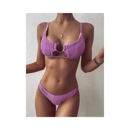 Womens Sexy Contrast/Solid Color Bikini Sets Sleeveless Sling Tops Briefs Swimsuits Classic Bare Midriff Two-pieces Swimwear