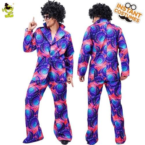 Adult Mens Retro 60s 70s Hippie Suit Carnival Role Play Hippy Disco Costumes Party Fancy Dress Up for Halloween Sets
