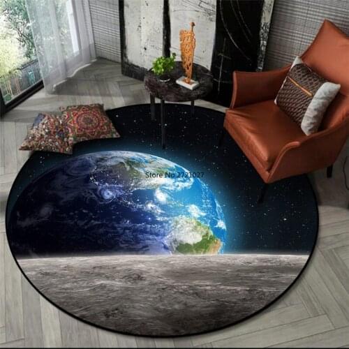 Space Planet Pattern Circular Floor Mat Printing Carpet Non-slip Area Carpet Bedroom Floor Mat