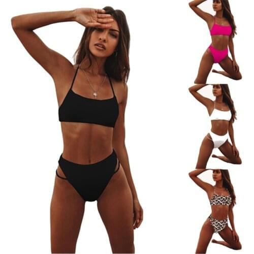 Купальник 2020 Bikini Push Up Swimming Suit for Women Solid Swimwear Leopard Thong Swimsuit maillot de bain femme Bikini Set