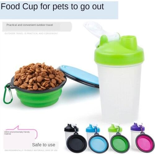 Pet Dog Drinking Bowl Portable 2 in 1 Pets Water food Bottle Container With Folding Silicone Travel Outdoor Water Cup Feed Bowls