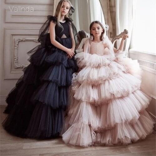 Tiered Flower Girl Dresses for Wedding Pleated Skirts Pageant Gowns First Communion Dress