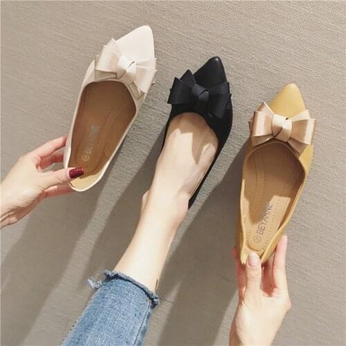 Comfy Butterfly-knot flats woman pointed toe soft pu leather moccasins loafers sneakers women shoes all-match shallow ballerina