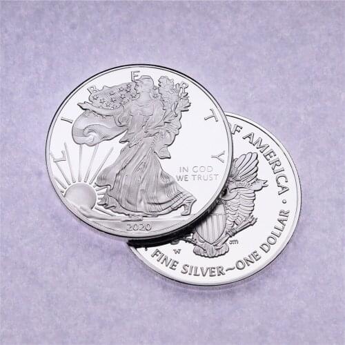 1 Oz 2020 American Eagle Sunshine Walking Liberty Silver Coin Silvering Brass Core Not Magnetic Collection Crafts