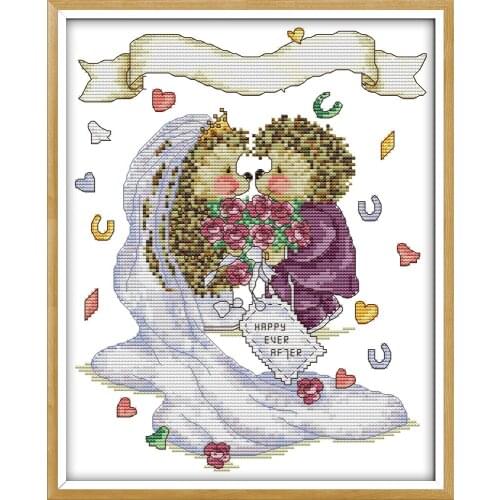 The hedgehogs wedding cross stitch kit aida 14ct 11ct count printed canvas stitches embroidery DIY handmade needlework