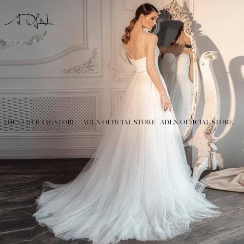 Charming Two Pieces Boho Wedding Dresses Beaded Straps Soft Tulle A-line Bridal Gown with Lace Overlay Robe de Mariee