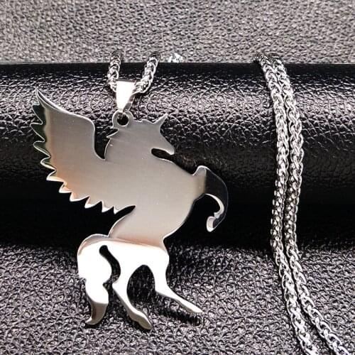 Unicorn Stainless Steel Choker Necklace Jewerly Silver Color Long Necklaces Pendantss Jewelry gargantilla N17841