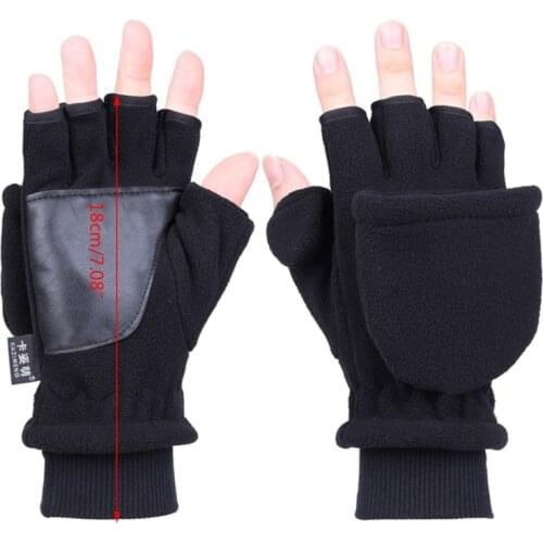 Women Men Winter Polar Fleece Half Finger Flip Gloves Double Layer Thicken Touch Screen Fingerless Convertible Mittens Wrist