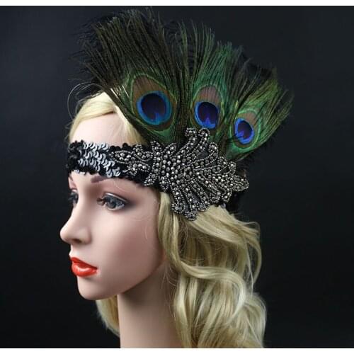 Girl Peacock Feather Headdress Party Stage Performance Feather Headwear Feather Hairband Model Makeup Props