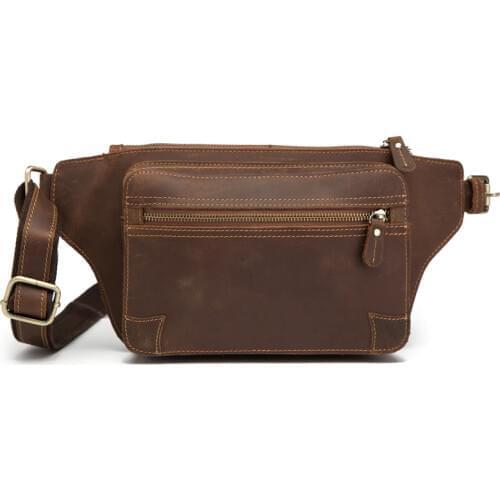 Genuine Leather Mens Fanny Waist Packs Sling Chest Bag Leg Hip Hop Mini Waist Pouch Male Bum Belt Bag Vintage Large Beltbag New