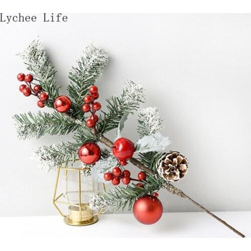 Lychee Life Christmas Ornaments Pine Cones Red Fruit Cuttings DIY Home Decoration Accessories Artificial Flowers