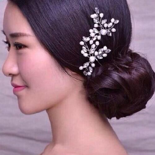 1PC Handmade Crystal Pearl Bridal Hairpin Rhinestone Wedding Party Clip Flower Hair Pin Stick For Bridesmaid Accessories Jewelry