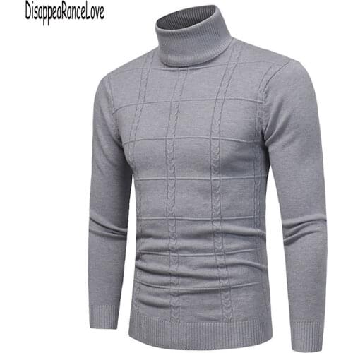 2020 New Autumn Winter Mens Sweater Mens Turtleneck Solid Casual Sweater Mens Slim Fit Brand Knitted Pullovers