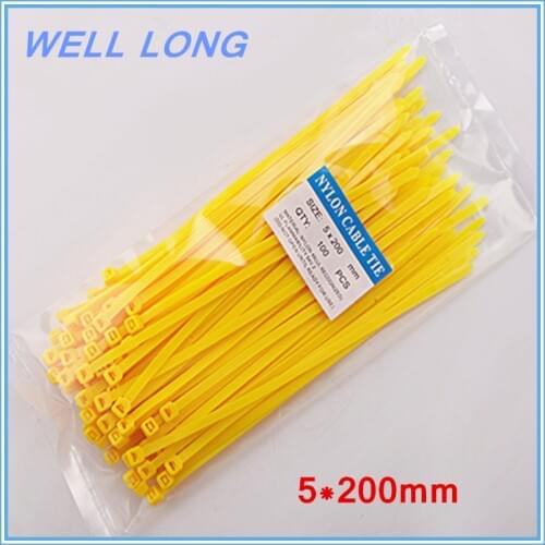 200pcs/lot 5*200mm Yellow Self-Locking Nylon Wire Cable Zip Ties, Cable Ties