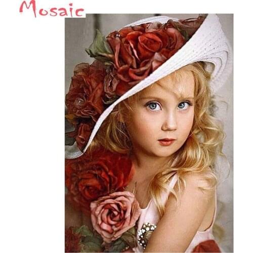 3d diy diamond painting angels girl rose hat, full round/square resin diamond embroidery,diamond cross stitch,flower, decoration
