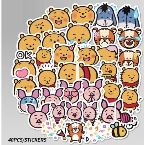 40 Pcs Disney Winnie the pooh Not repeating Cartoon Stickers toys Skateboard Motorcycle Luggage Laptop Guitar graffiti Sticker