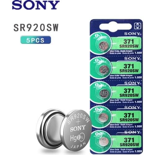5pcs/lot Sony 100% Original 371 SR920SW 920 SR920 1.55V Watch Battery 371 SR920SW SR920 Button Coin Cell MADE IN JAPAN 0%Hg