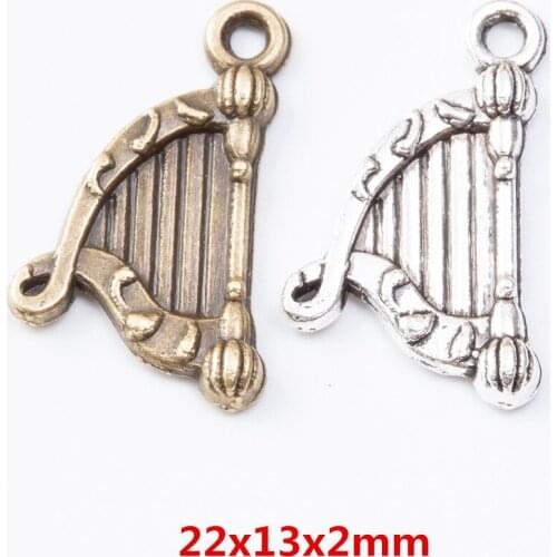 60 pieces of retro metal zinc alloy harp pendant for DIY handmade jewelry necklace making 7226