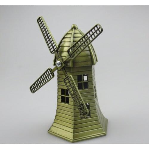 Bronze Metal Dutch Windmill Model Statue,Figurine Craft for Cafe Bar Decor,Desktop Ornament