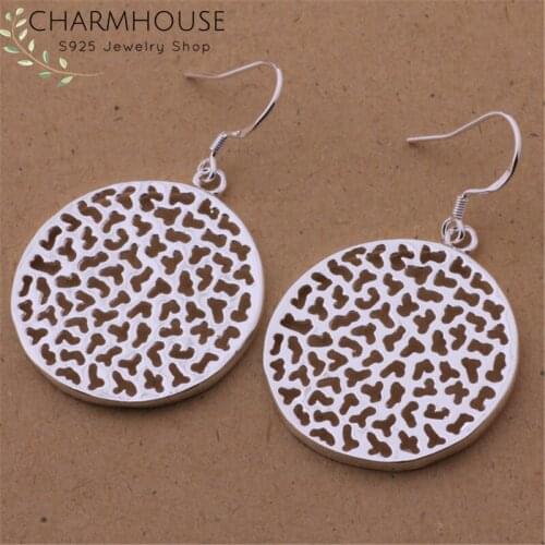 Charmhouse 925 Silver Earrings for Women Round Dangle Earing Brincos Femme Pendientes Fashion Jewelry Accessories Bijoux