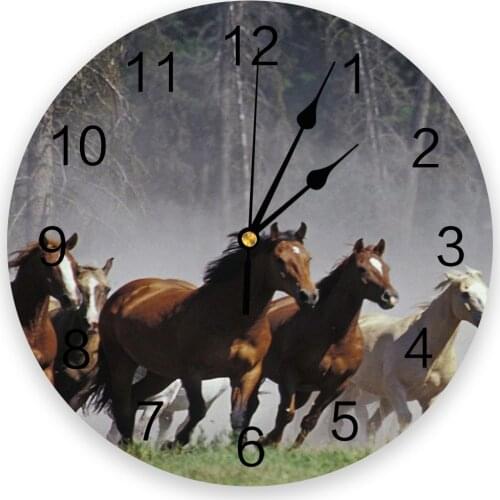 Horse Herd Running Meadow Forest New Wall Clock Fashion Living Room Quartz Watch Modern Home Decoration Round Clocks