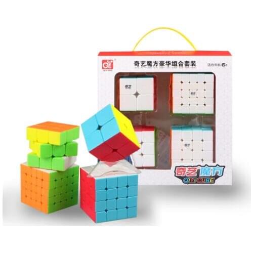 CuberSpeed Speedcubing Bundle Qiyi Qidi S 2X2 & Qiyi Warrior W 3x3 & Qiyi Qiyuan S 4X4 & qizheng s 5X5 Stickerless Bright cube
