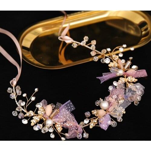 Crystal Pearl Yarn Woven Color Headband Headband Fairy Daily Wear Princess Dress Children Headdress Hair Accessories Flower Head