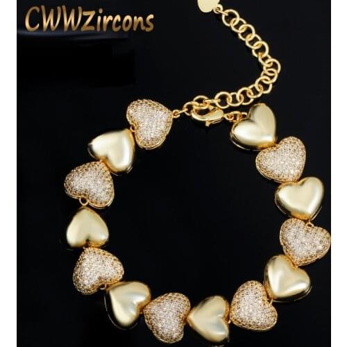 CWWZircons High Quality Micro Pave Cubic Zirconia African 585 Yellow Gold Love Heart Shape Ladies Bracelets Jewelry Gift CB202