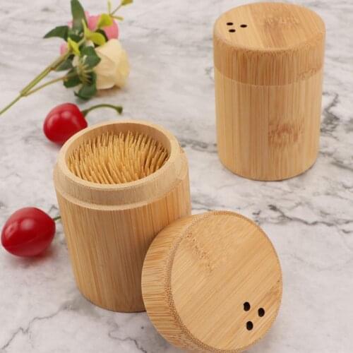 Toothpick Holder Storage Box Portable Dustproof Bamboo Large Capacity Round Tooth Pick Holder Dispenser for Hotel