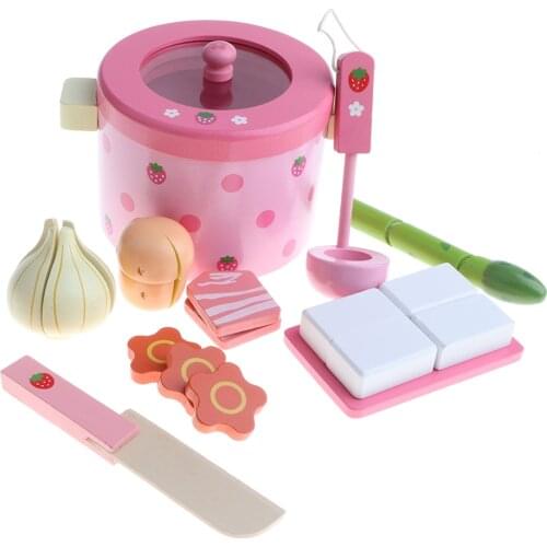Kids Multi-Color Wooden Vegetable Hot Pot Strawberry Toys, Children Play Pretend Toys, Birthday Gift