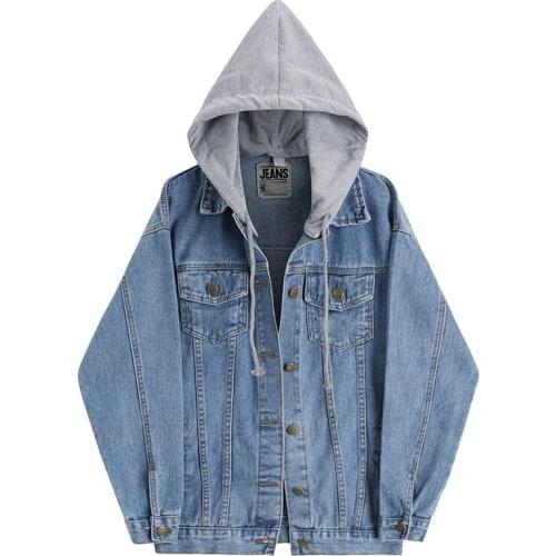 Jean Jacket Women Clothes Hooded Jeans Loose BF Denim Coat Korean Coats Fall Winter 2021 New Jackets for Women Hip Hop Casual