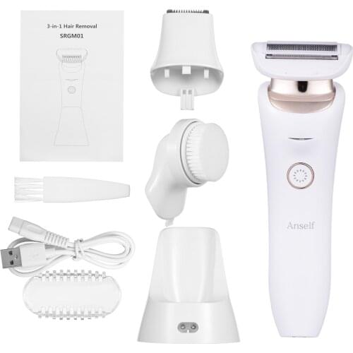 2021 New 3 In 1 Electric Razor with Charging Base USB Rechargeable Hair Remover Body Hair Removal Facial Cleansing