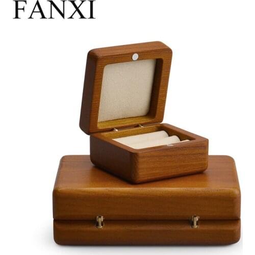 FANXI Solid Wood Microfiber Ring Organizer Case Earring Display Box Jewelry Prop Storage Showcase