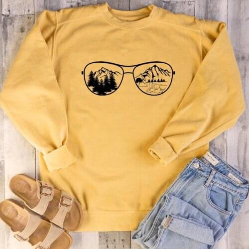 Mountains And Trees Adventure Mountains Sunglasses graphic sweatshirt young hipster vintage party pullovers quote grunge tumblrs