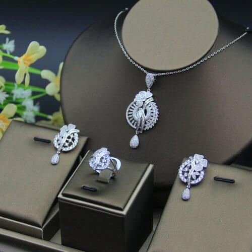 HERHOME 3 PCS Luxury Nigeria CZ Zircon Jewelry Set Women Wedding Dress India Africa Bride Necklace Earrings Accessory