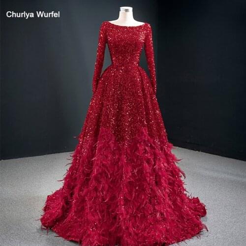 J67124 Evening Dresses Burgundy Sequin Custom Formal Under Skirt With Feather Party Dresses Women Evening Вечерние Платья В Пол