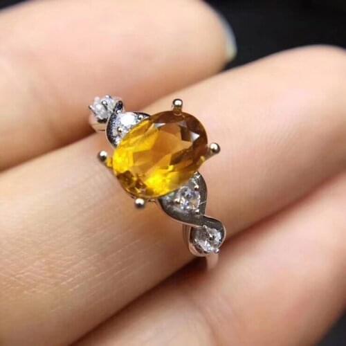 Citrine ring Natural real citrine 925 sterling silver Fine yellow crystal jewelry Handworked jewelry 6*8mm