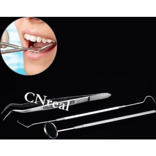 3 Pieces/Kit Dental Mouth Mirror (Anti-fog) Forceps Probe Stainless Steel Professional Dentist Instrument