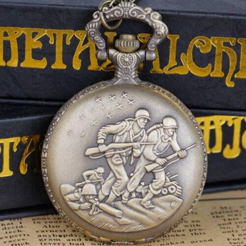 Steampunk Quartz Pocket Watch Fighter War with Chain for Men Women Pendant Necklace