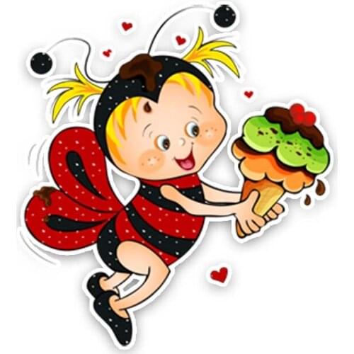 Hot Cartoon The Bee Holds The Ice Cream Decoration Bodywork Car Stickers Decals Interesting Sunscreen S KK13*13cm