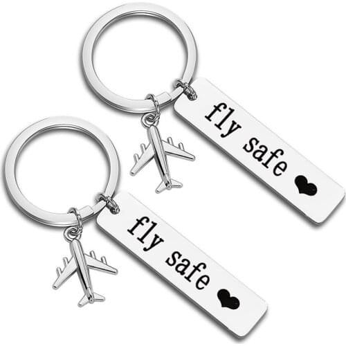 Metal Keychain Fly Safe Couple Gift Aircraft Key Chain Bag Accessories Car Key Ring Pendant