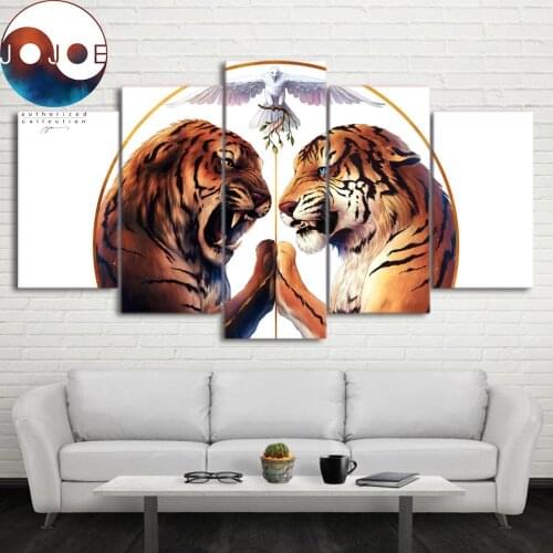 Peace by JoJoesArt HD print 5 piece canvas art Two Tigers Canvas Pictures For Living Room Painting-Poster CU-3096C