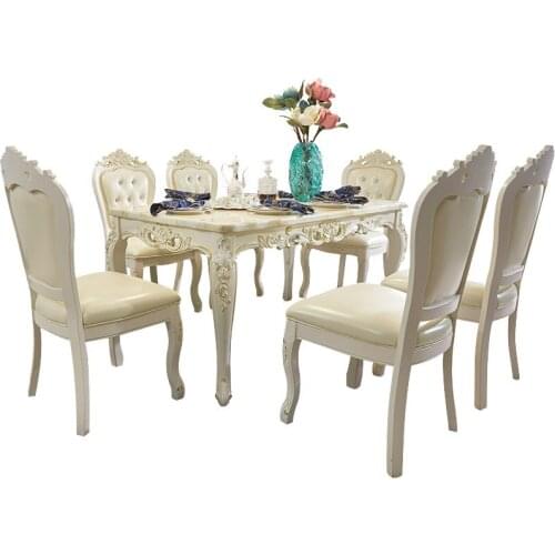 Marble dining table modern minimalist small apartment white rectangular European style solid wood dining table