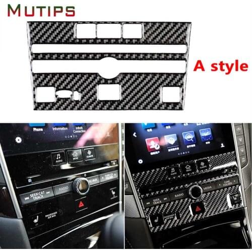 Mutips Center Console Control CD Player Panel Frame Trim Cover Carbon Fiber Sticker Accessories For Infiniti Q50 Q60 2014-2019